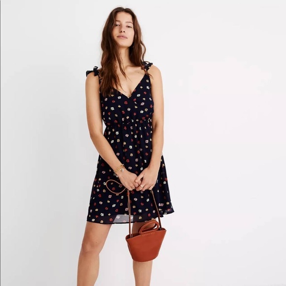 Madewell Dresses & Skirts - Madewell Ruffle Strap Faux Wrap Dress Size 00 Confetti Floral Blue Sleeveless